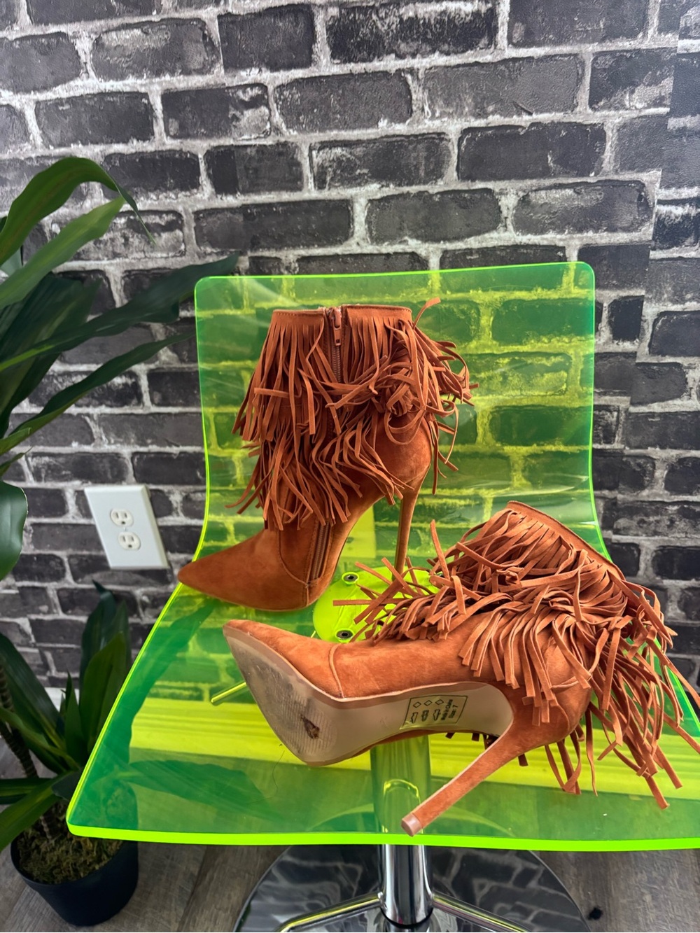 Women's Rust Suede Fringe Stiletto Ankle Boots